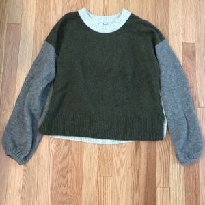 Madewell Colorblock Green and Gray Sweater